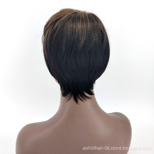 Aishili wholesale black mixed brown short straight bob hair wigs Synthetic wigs for black women